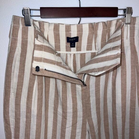 J.Crew factory women sz 6 striped flared paper bag linen blend crop boho pant - Picture 4 of 10